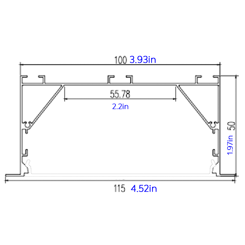 100x50mm Flanged 4 Inch Recessed Wide LED Light Channel 100x50mm Flanged 4 Inch Recessed Wide LED Light Channel